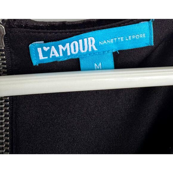 L’amour Nanette Lepore Black Velvet Skater Dress sz M - Picture 3 of 5